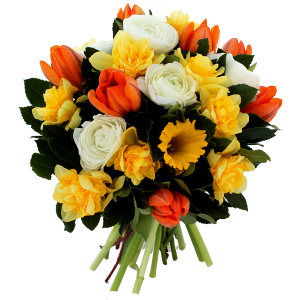 bouquet fête des grand-mères: narcisses, tulipes et renoncules