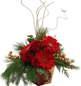 livraison fleurs de noël : composition de fleurs Noël rouge