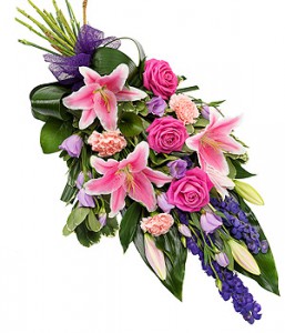fleurs enterrement: gerbe de deuil violette et rose