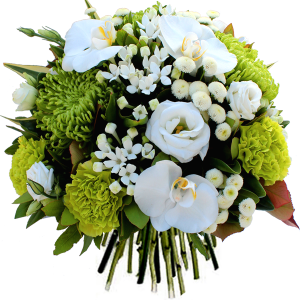 bouquet rond pour anniversaire vert et blanc