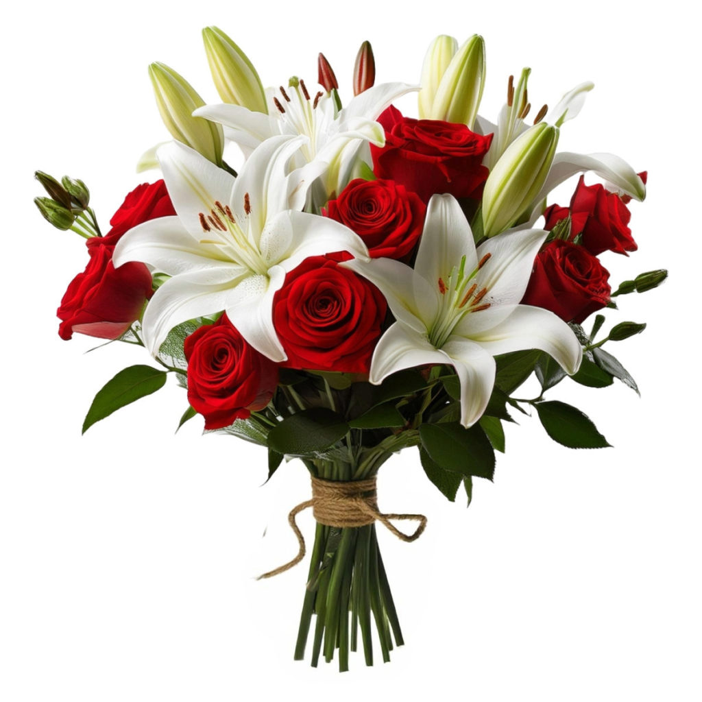 bouquet de lys blancs et roses rouges Venise