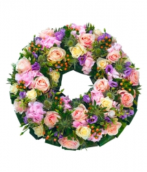 Miniature du produit « Fleurs Condoléances
Couronne deuil Blanc Rose Parme »