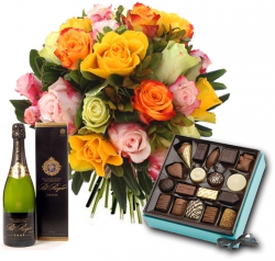 Fleurs et chocolat, champagne, peluches « Bouquet Cézanne, Chocolats et Champagne »