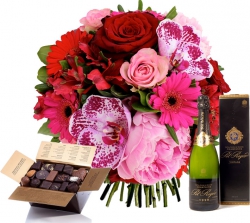 Fleurs Anniversaire « Bouquet rond Irrésistible
Chocolats et Champagne »