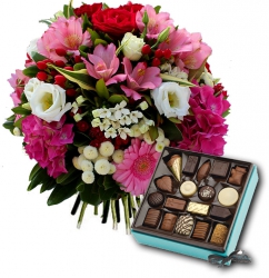 Fleurs et chocolat, champagne, peluches « Bouquet Elyse et Chocolats »