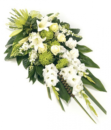 Livraison fleurs deuil: Gerbe de fleurs décès verte et blanche